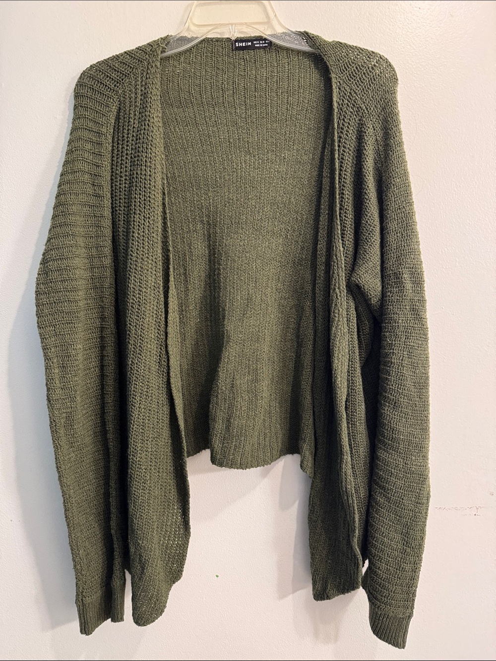 SHEIN Olive Green Open-Front Knit Cardigan